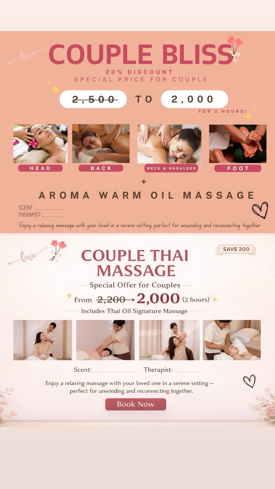 Couple Bliss Package menu card